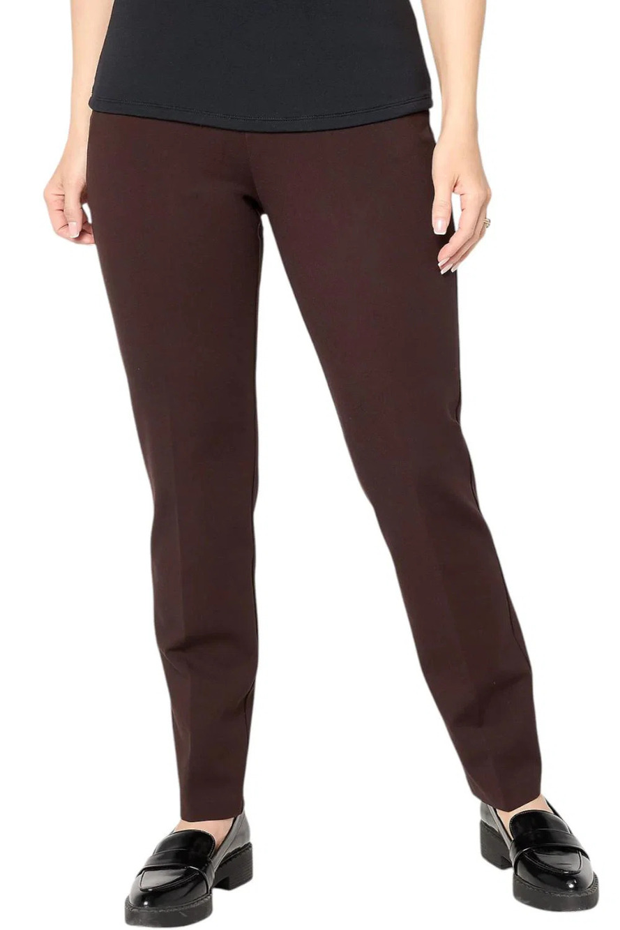 Susan Graver Women's Smart Ponte Knit Slim Leg Pant Chocolate - Regular
